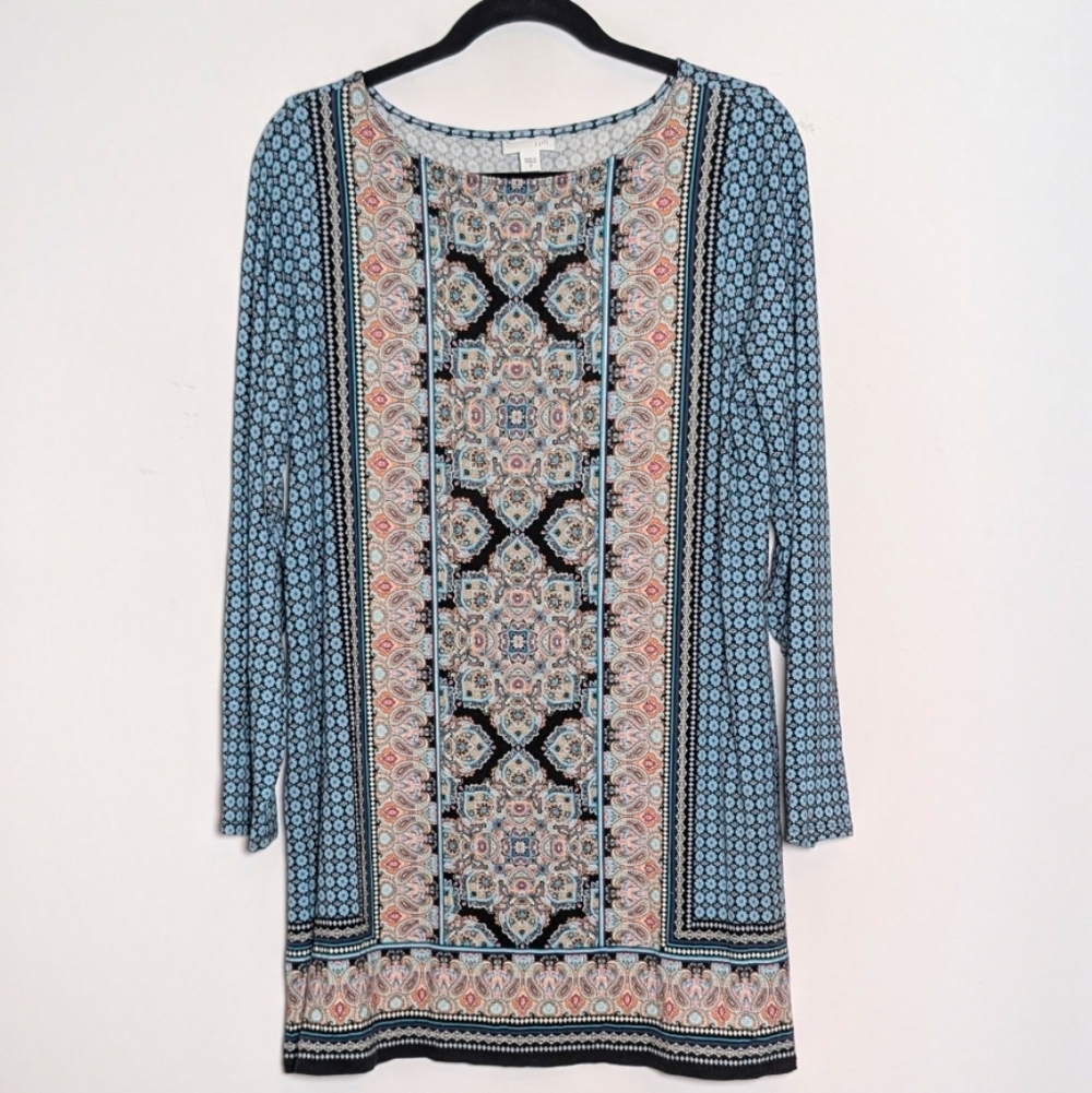 J.Jill damask paisley floral print long sleeve geometric‎ tunic blouse Medium